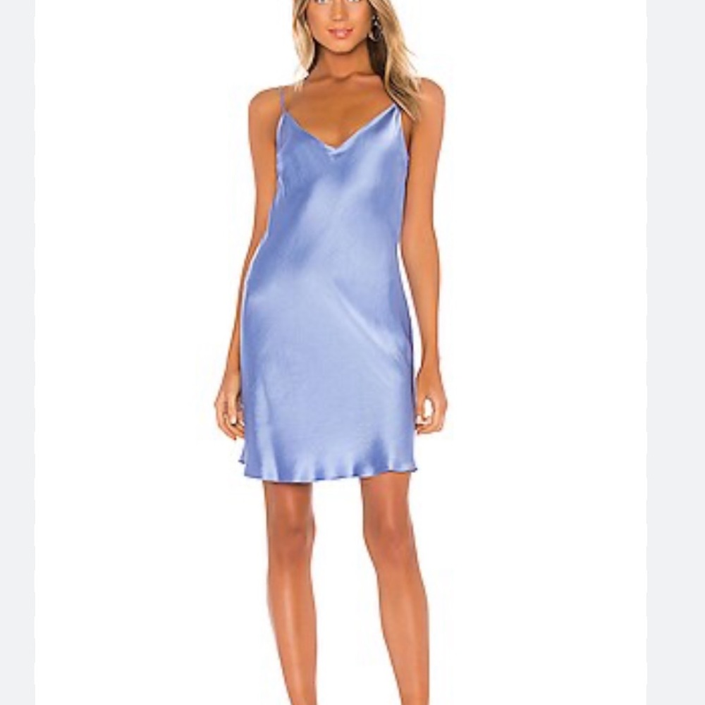 DANNIJO Blue Mini Dress with Satin Sheen and Spaghetti Straps
